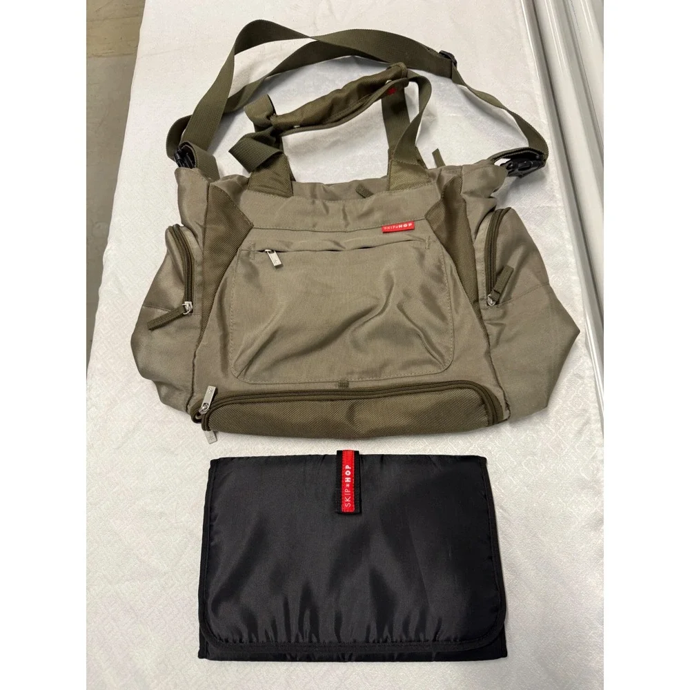 Skip Hop Duo Signature Diaper Bag Olive Green Tote with Changing Pad